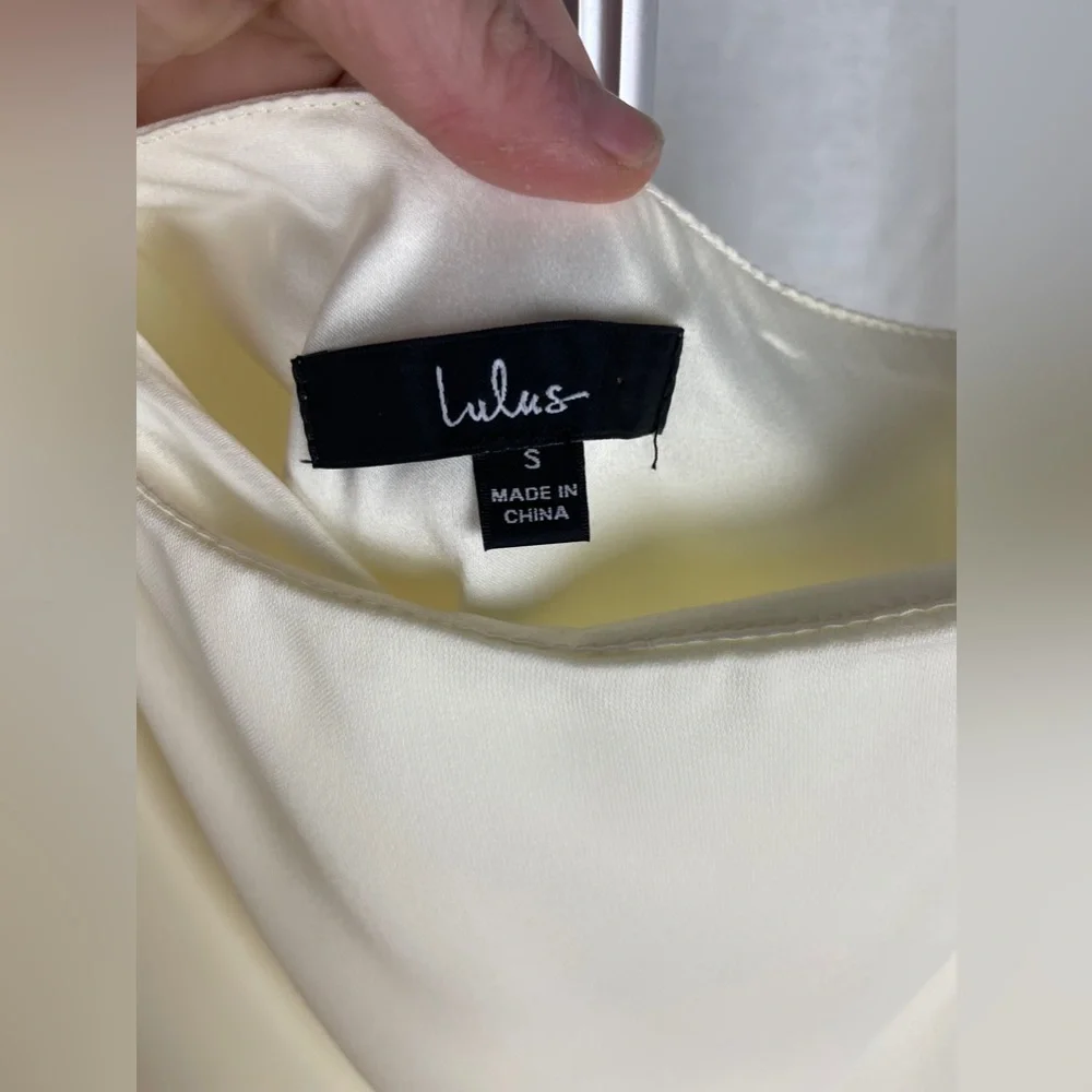 Lulus Cream One-Shoulder Fringe Midi Dress Size Small NWT - Picture 5 of 11